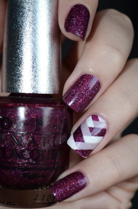 Plum nails with white and pink