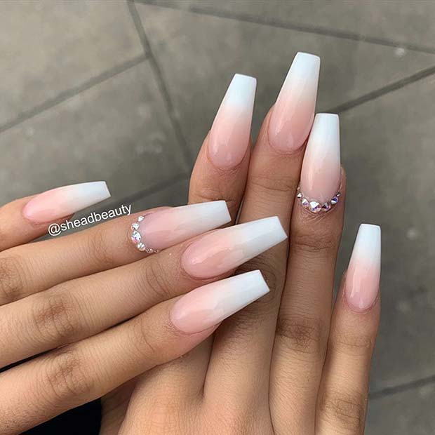 Elegant Ombre Nails with Rhinestones