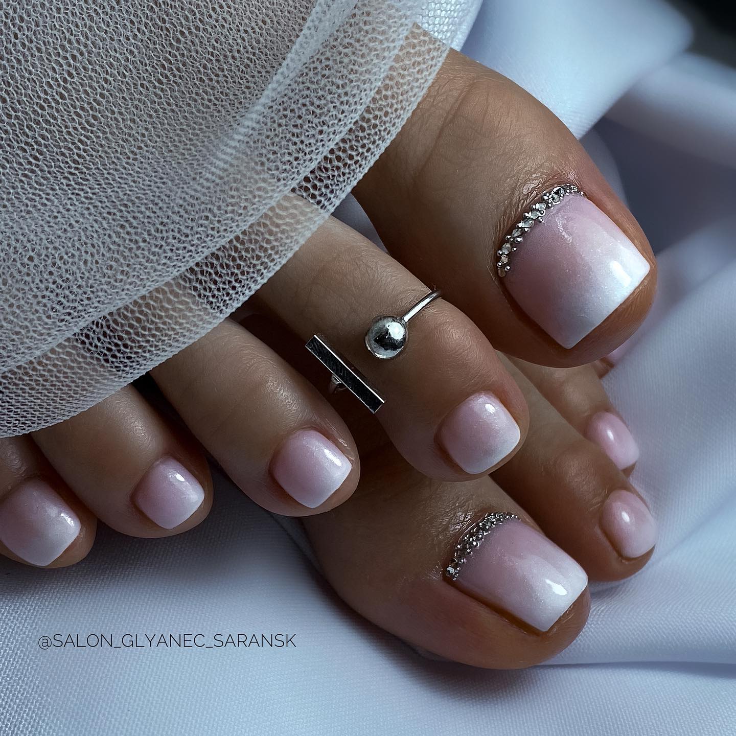 Nude Ombre Pedicure with Rhinestones